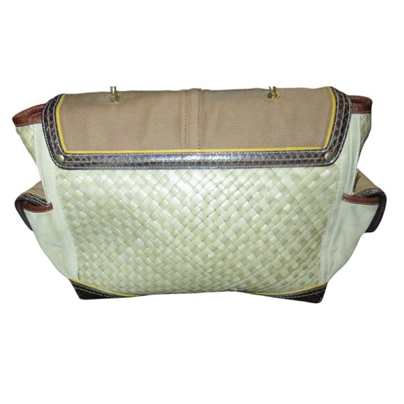 COACH 2005 Daphne Woven Straw Canvas Snakeskin Trim Leather Multi Turnlock Bag - Picture 2 of 13